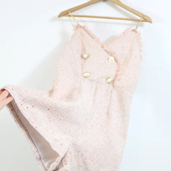 *SHEIN Lavender Dress for Women Surplice Neck Chain Straps Tweed Cami Romper - Picture 6 of 8